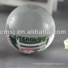 clear crystal ball with world map and engraved logo